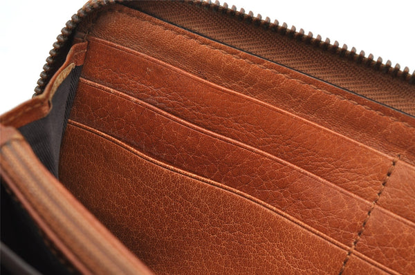 Authentic GUCCI Vintage Round Zip Long Wallet Purse Leather 338580 Brown 1569K
