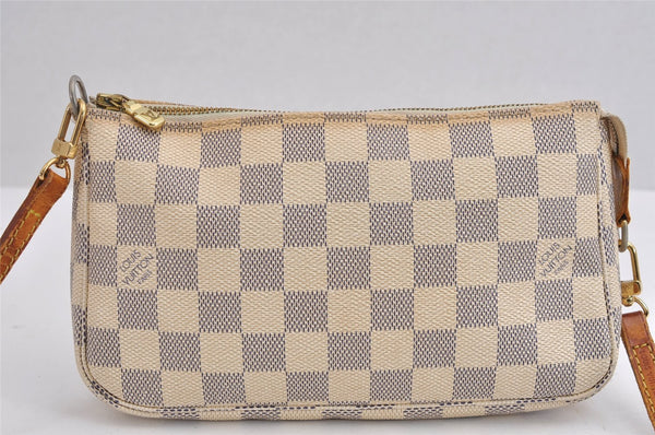 Auth Louis Vuitton Damier Azur Pochette Accessoires Pouch Long Shoulder LV 1571J