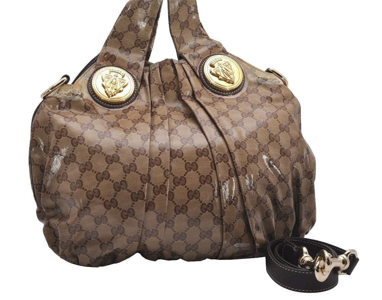 Authentic GUCCI GG Crystal Hysteria 2Way Hand Bag PVC Leather 203486 Brown 1573J