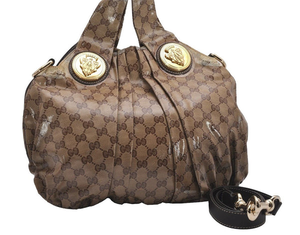 Authentic GUCCI GG Crystal Hysteria 2Way Hand Bag PVC Leather 203486 Brown 1573J