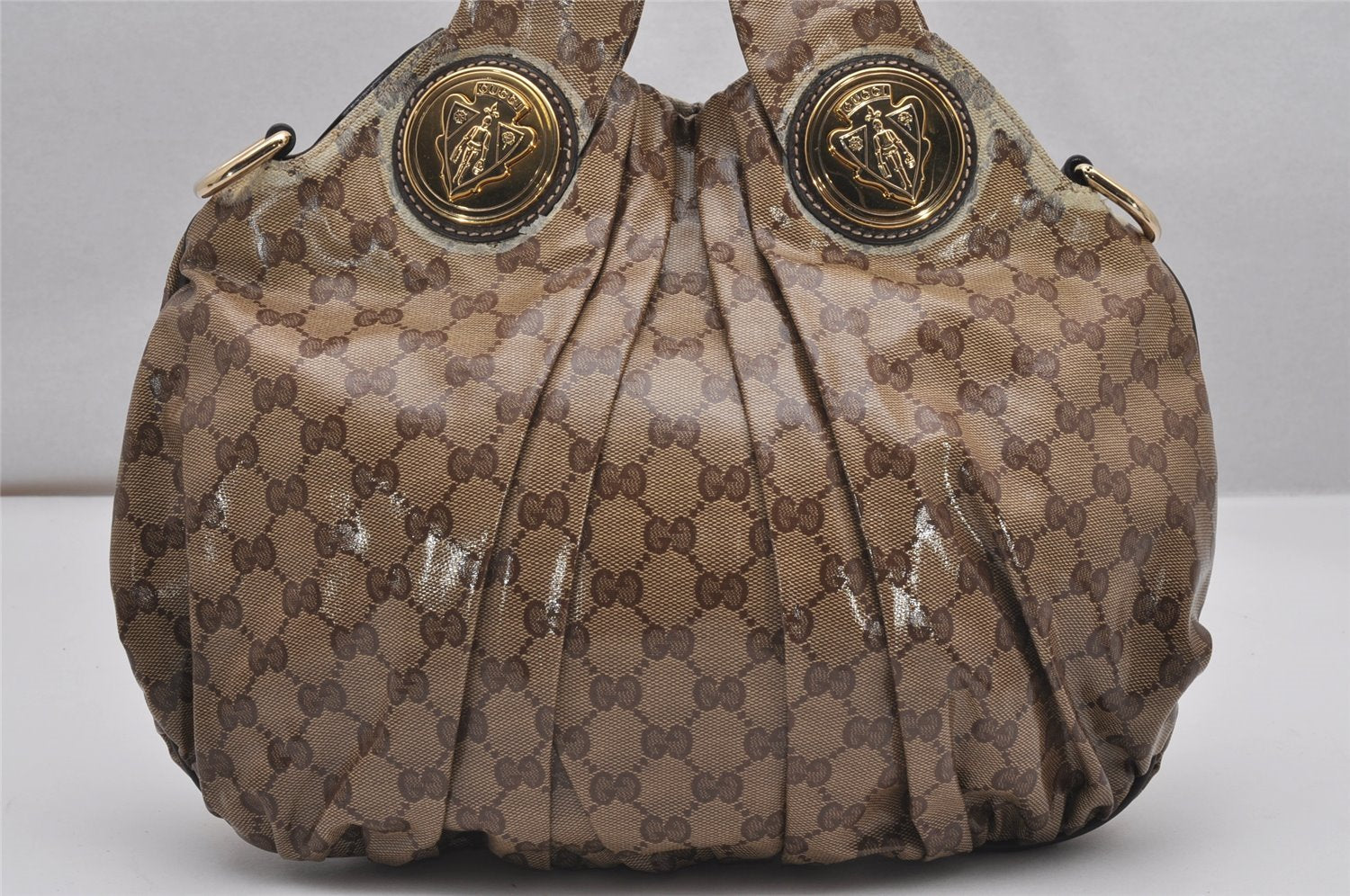 Authentic GUCCI GG Crystal Hysteria 2Way Hand Bag PVC Leather 203486 Brown 1573J