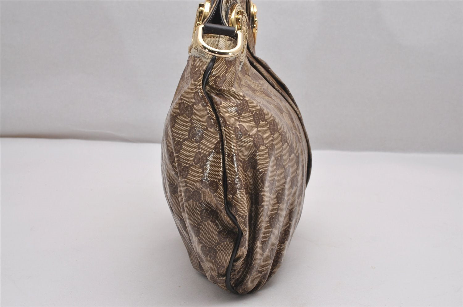 Authentic GUCCI GG Crystal Hysteria 2Way Hand Bag PVC Leather 203486 Brown 1573J