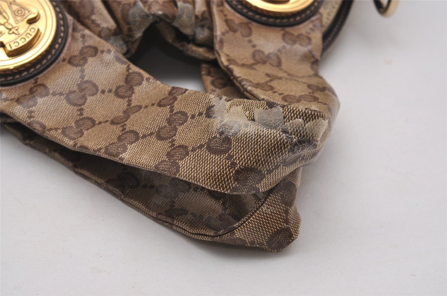 Authentic GUCCI GG Crystal Hysteria 2Way Hand Bag PVC Leather 203486 Brown 1573J