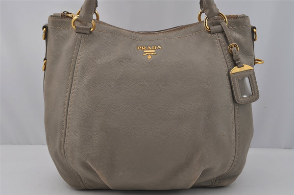 Authentic PRADA VIT DAINO Nappa Leather 2Way Hand Bag BR4420 Light Gray 1574J