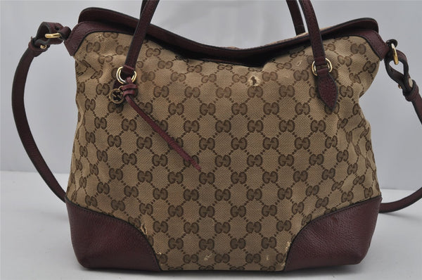 Authentic GUCCI Bree 2Way Tote Hand Bag GG Canvas Leather 353120 Brown 1575J