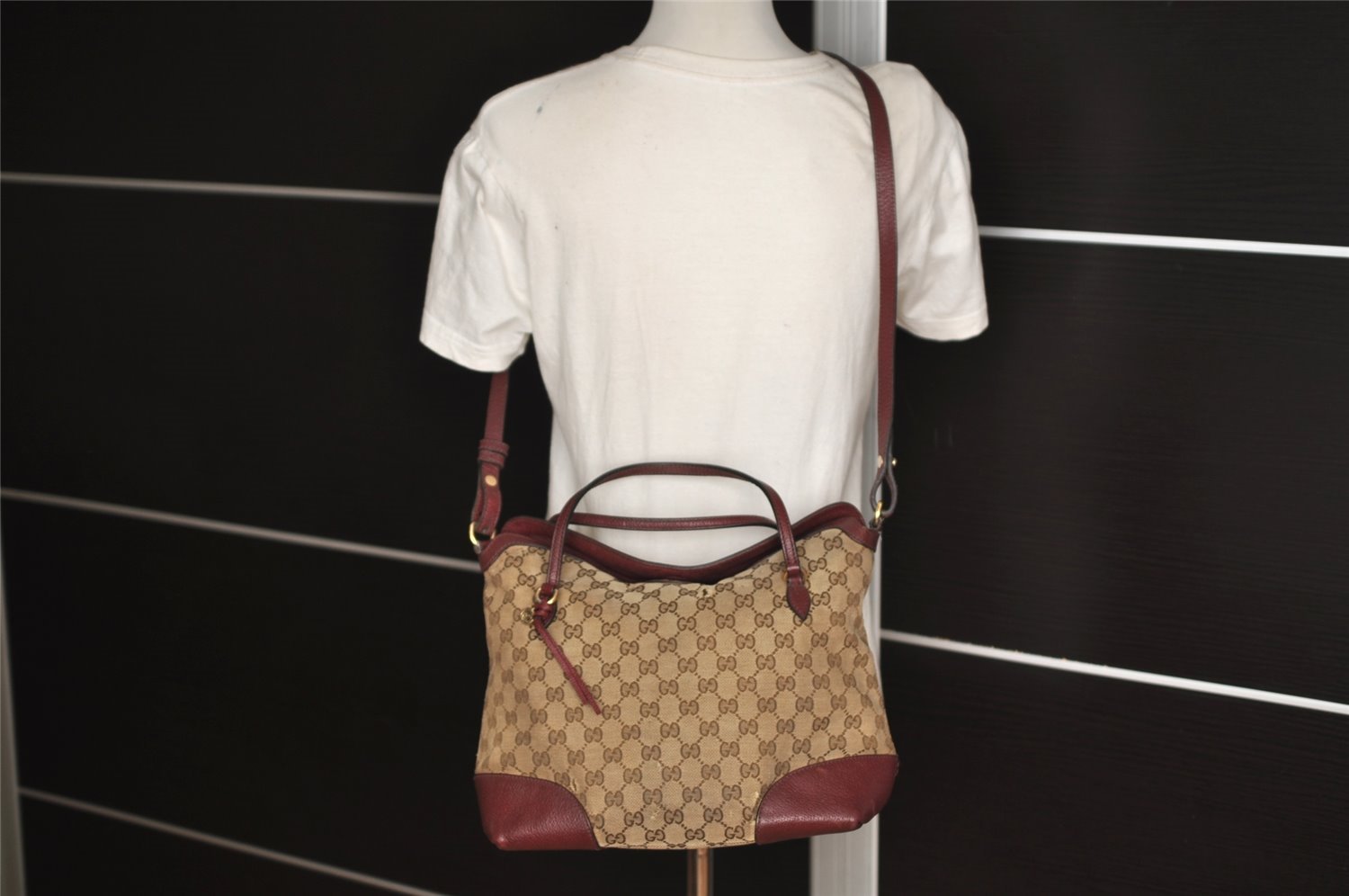 Authentic GUCCI Bree 2Way Tote Hand Bag GG Canvas Leather 353120 Brown 1575J