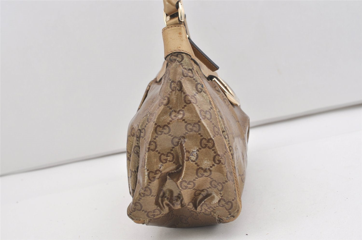 Authentic GUCCI GG Crystal Abbey Shoulder Bag GG PVC Leather 190525 Gold 1576J