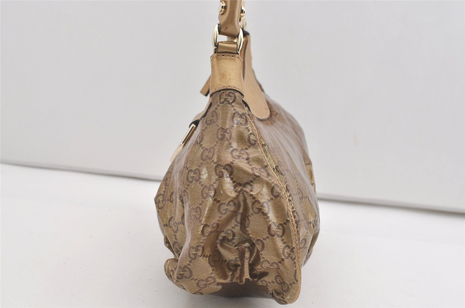 Authentic GUCCI GG Crystal Abbey Shoulder Bag GG PVC Leather 190525 Gold 1576J