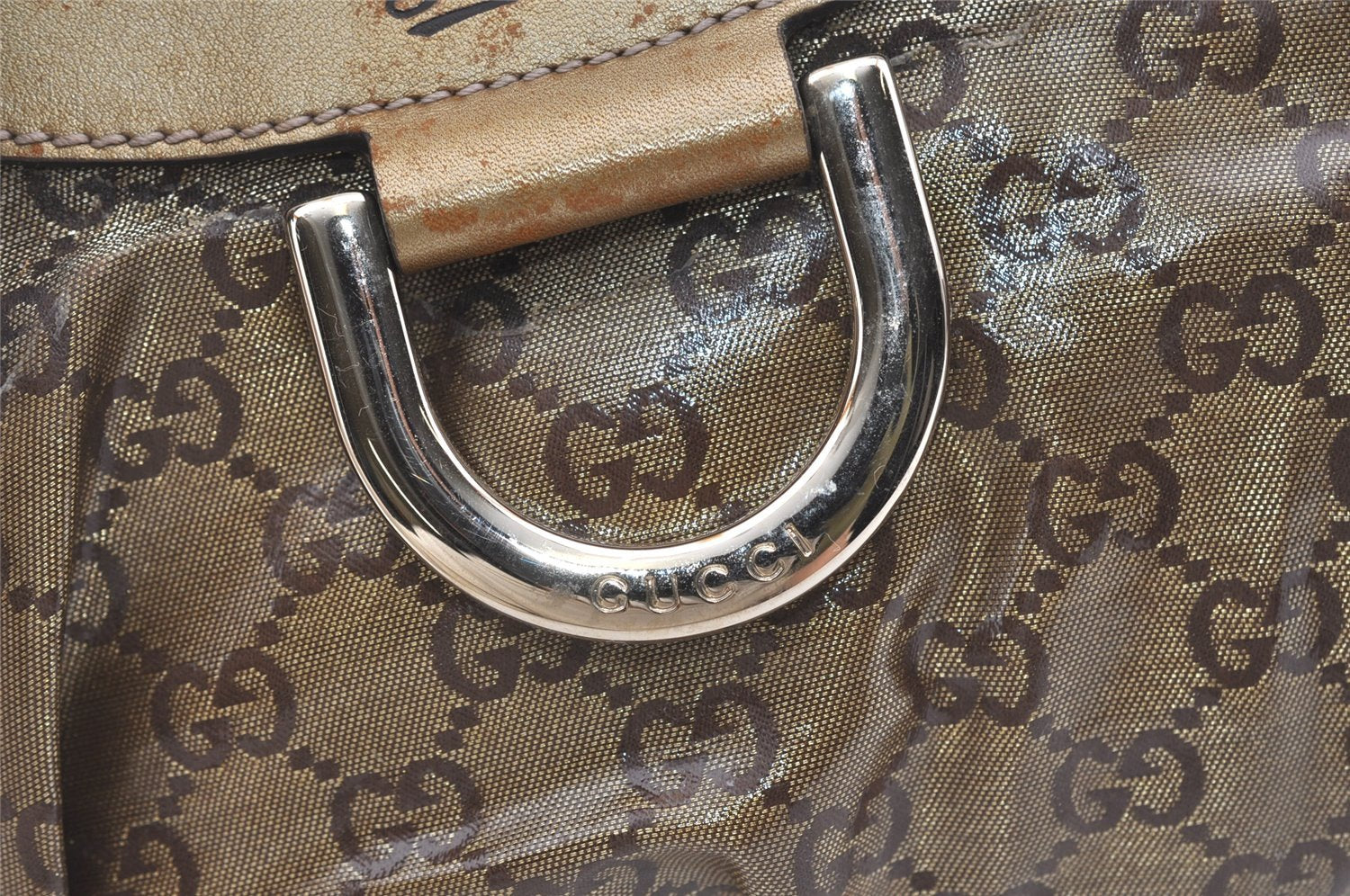 Authentic GUCCI GG Crystal Abbey Shoulder Bag GG PVC Leather 190525 Gold 1576J