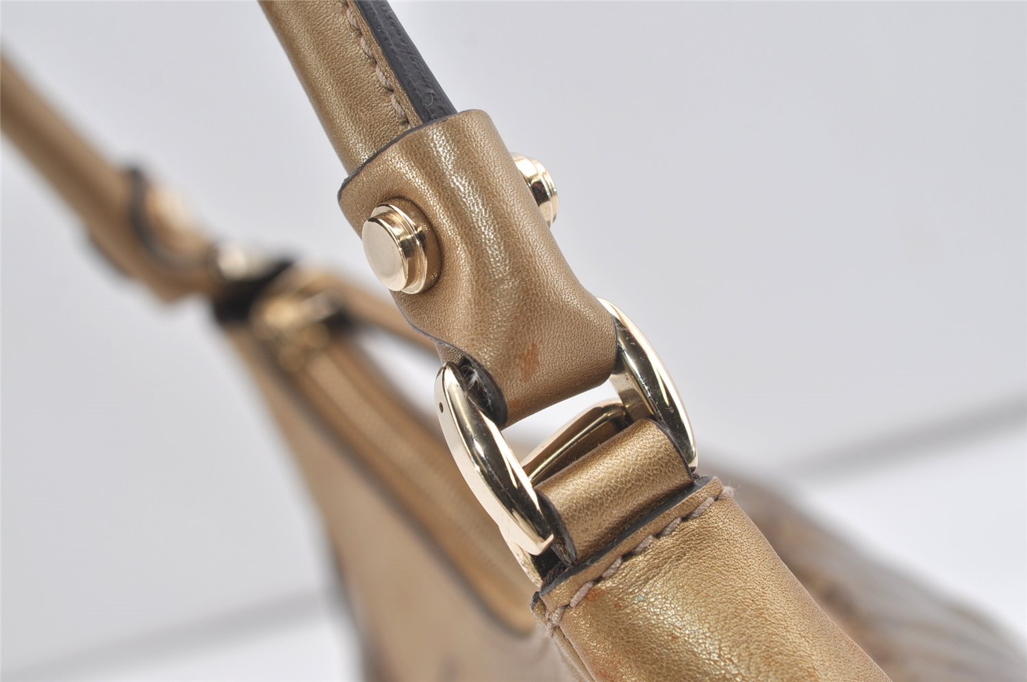 Authentic GUCCI GG Crystal Abbey Shoulder Bag GG PVC Leather 190525 Gold 1576J