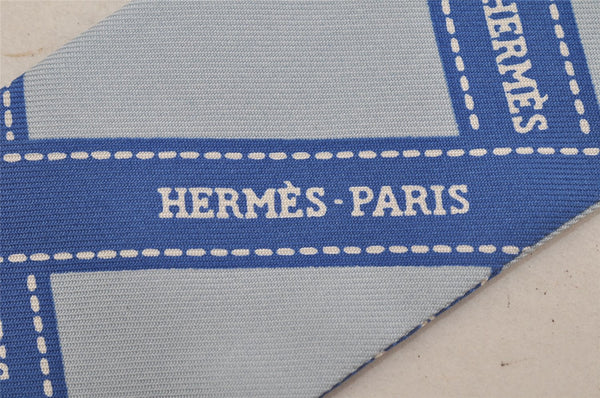 Authentic HERMES Twilly Scarf "BOLDUC RIBBON" Silk Light Blue 1578J