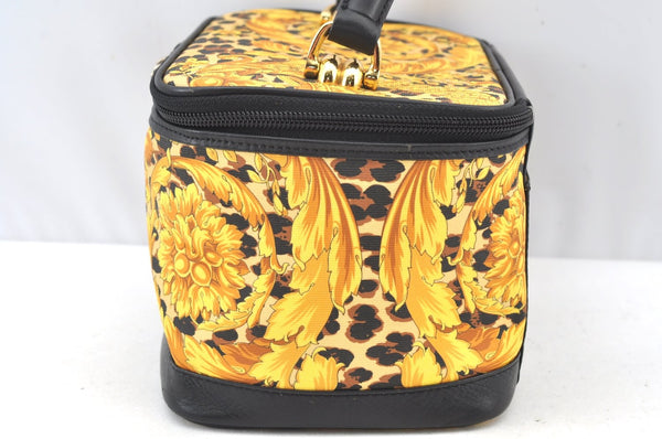 Authentic Gianni Versace Sunburst Flower Vanity Bag PVC Leather Yellow 1579I