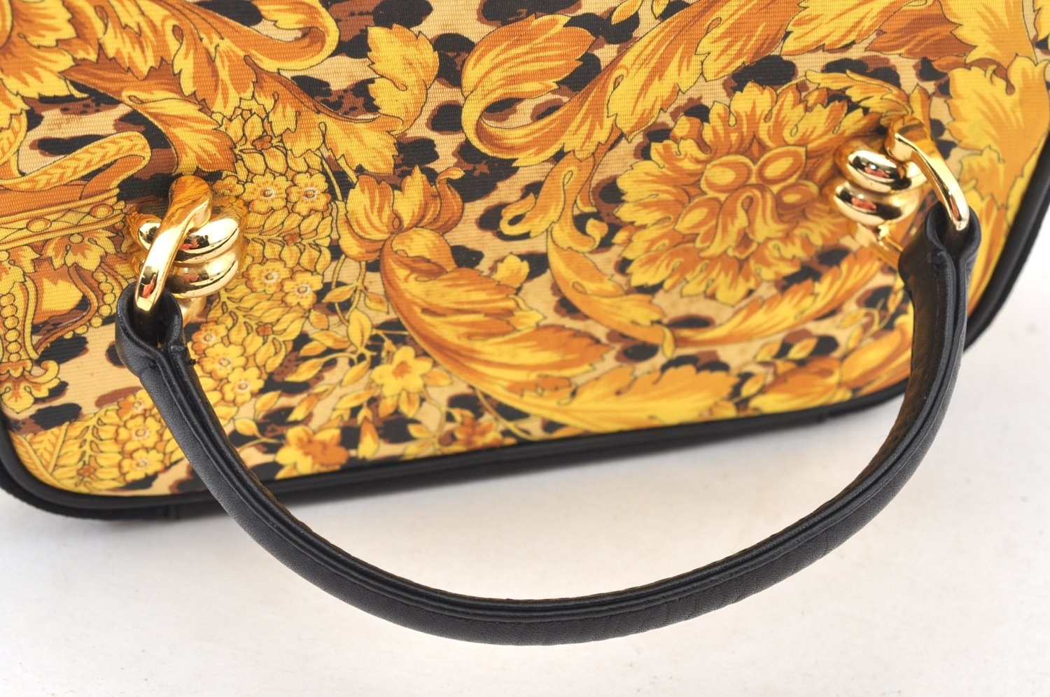 Authentic Gianni Versace Sunburst Flower Vanity Bag PVC Leather Yellow 1579I