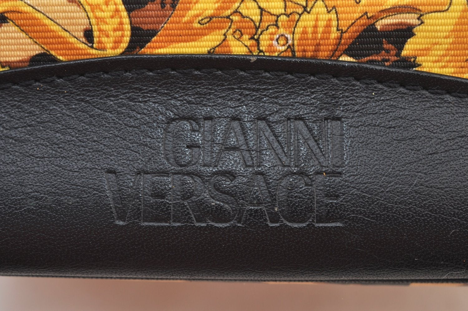 Authentic Gianni Versace Sunburst Flower Vanity Bag PVC Leather Yellow 1579I