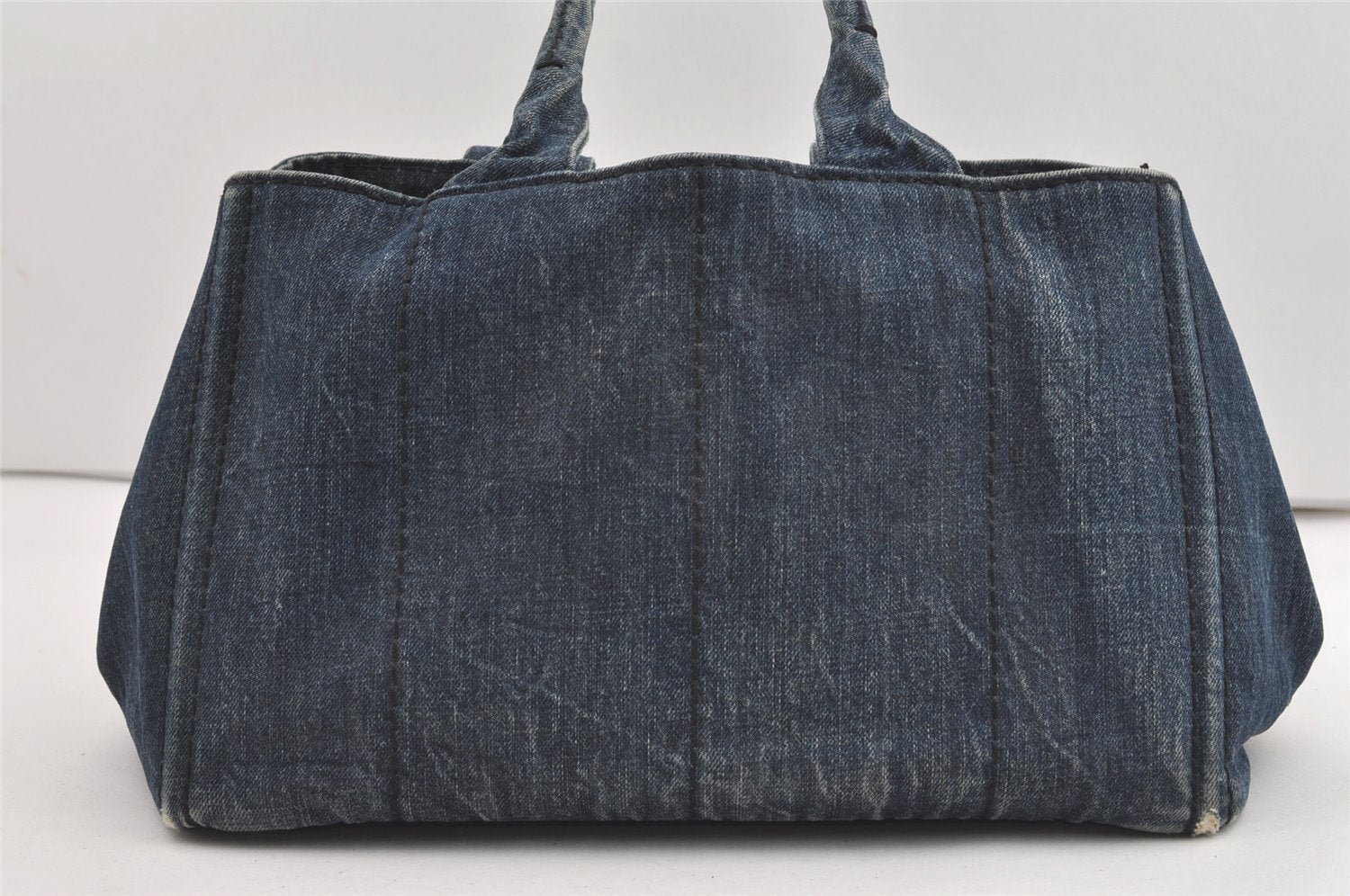 Authentic PRADA Vintage DENIM Canapa M Tote Hand Bag B1877B Blue 1582J