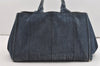 Authentic PRADA Vintage DENIM Canapa M Tote Hand Bag B1877B Blue 1582J