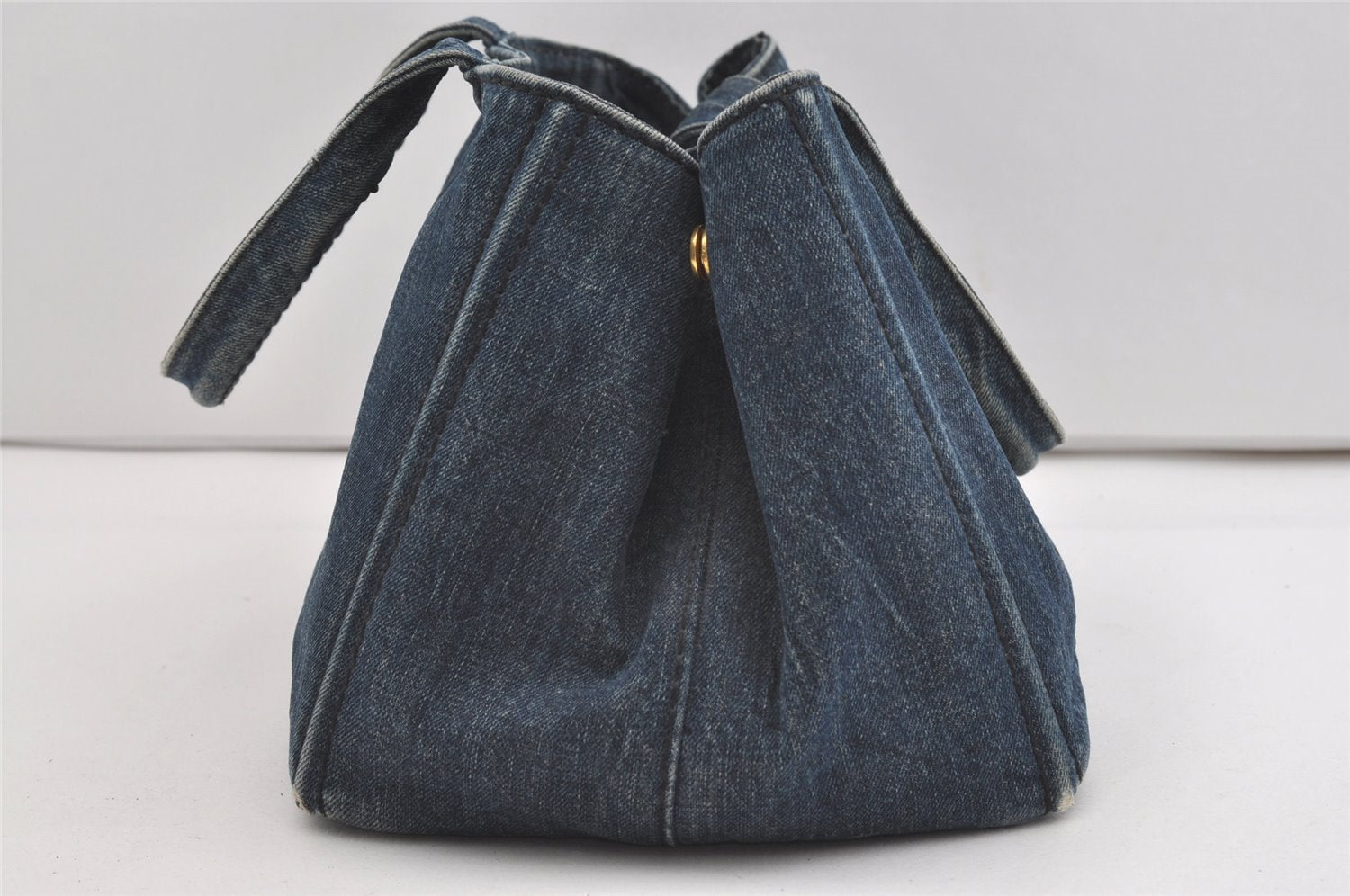 Authentic PRADA Vintage DENIM Canapa M Tote Hand Bag B1877B Blue 1582J