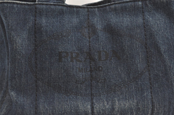 Authentic PRADA Vintage DENIM Canapa M Tote Hand Bag B1877B Blue 1582J