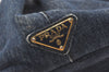 Authentic PRADA Vintage DENIM Canapa M Tote Hand Bag B1877B Blue 1582J