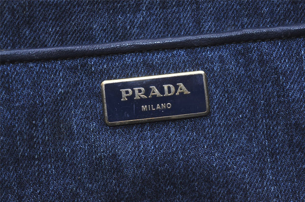 Authentic PRADA Vintage DENIM Canapa M Tote Hand Bag B1877B Blue 1582J