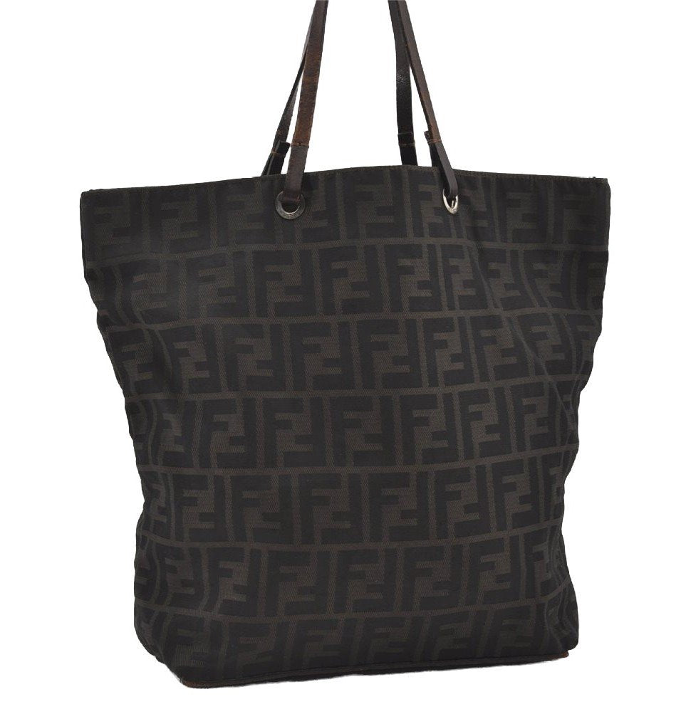 Authentic FENDI Zucca Vintage Tote Hand Bag Purse Nylon Leather Brown 1583I