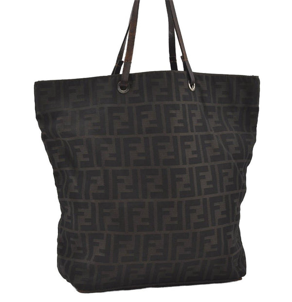 Authentic FENDI Zucca Vintage Tote Hand Bag Purse Nylon Leather Brown 1583I