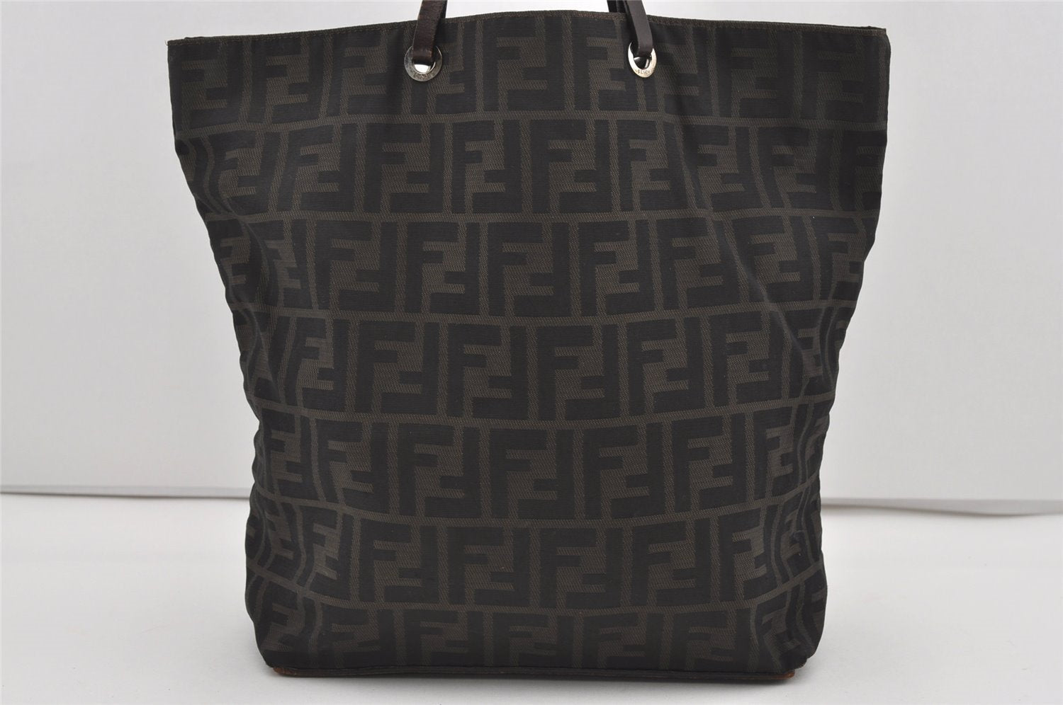Authentic FENDI Zucca Vintage Tote Hand Bag Purse Nylon Leather Brown 1583I