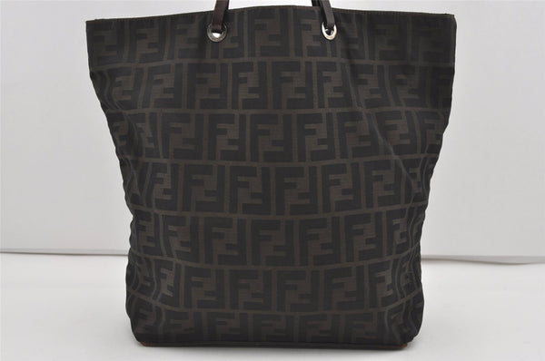 Authentic FENDI Zucca Vintage Tote Hand Bag Purse Nylon Leather Brown 1583I