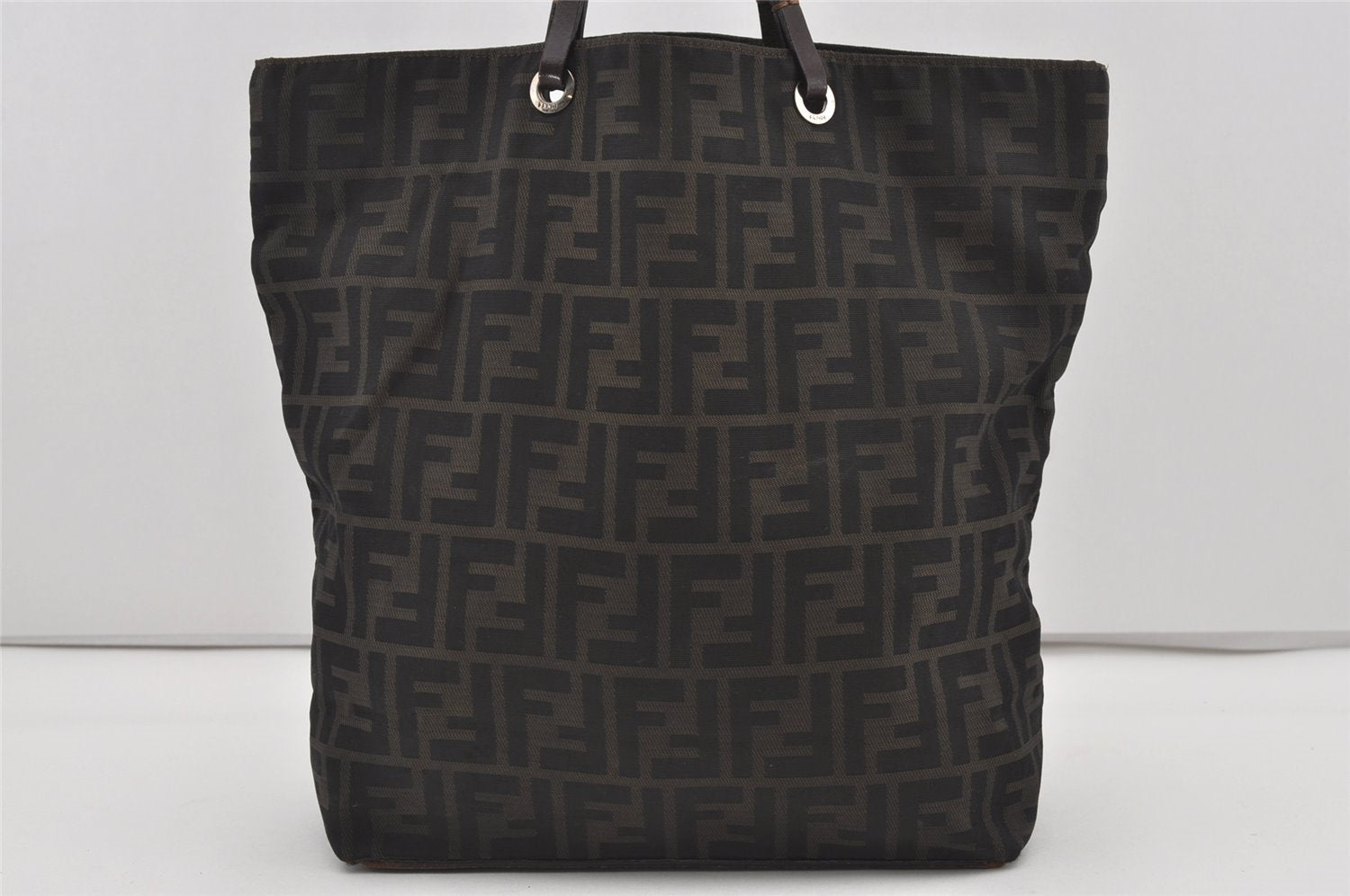 Authentic FENDI Zucca Vintage Tote Hand Bag Purse Nylon Leather Brown 1583I