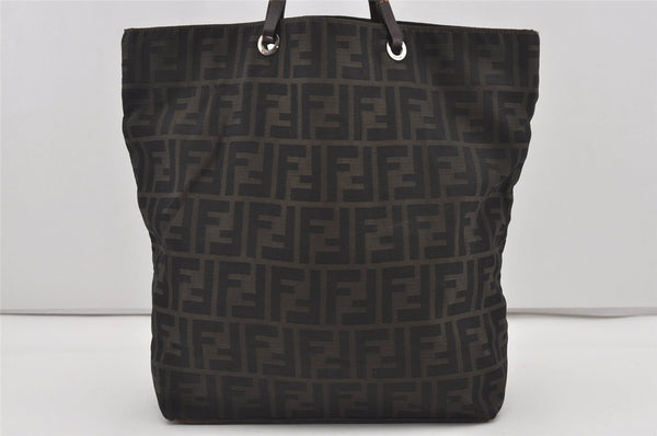 Authentic FENDI Zucca Vintage Tote Hand Bag Purse Nylon Leather Brown 1583I