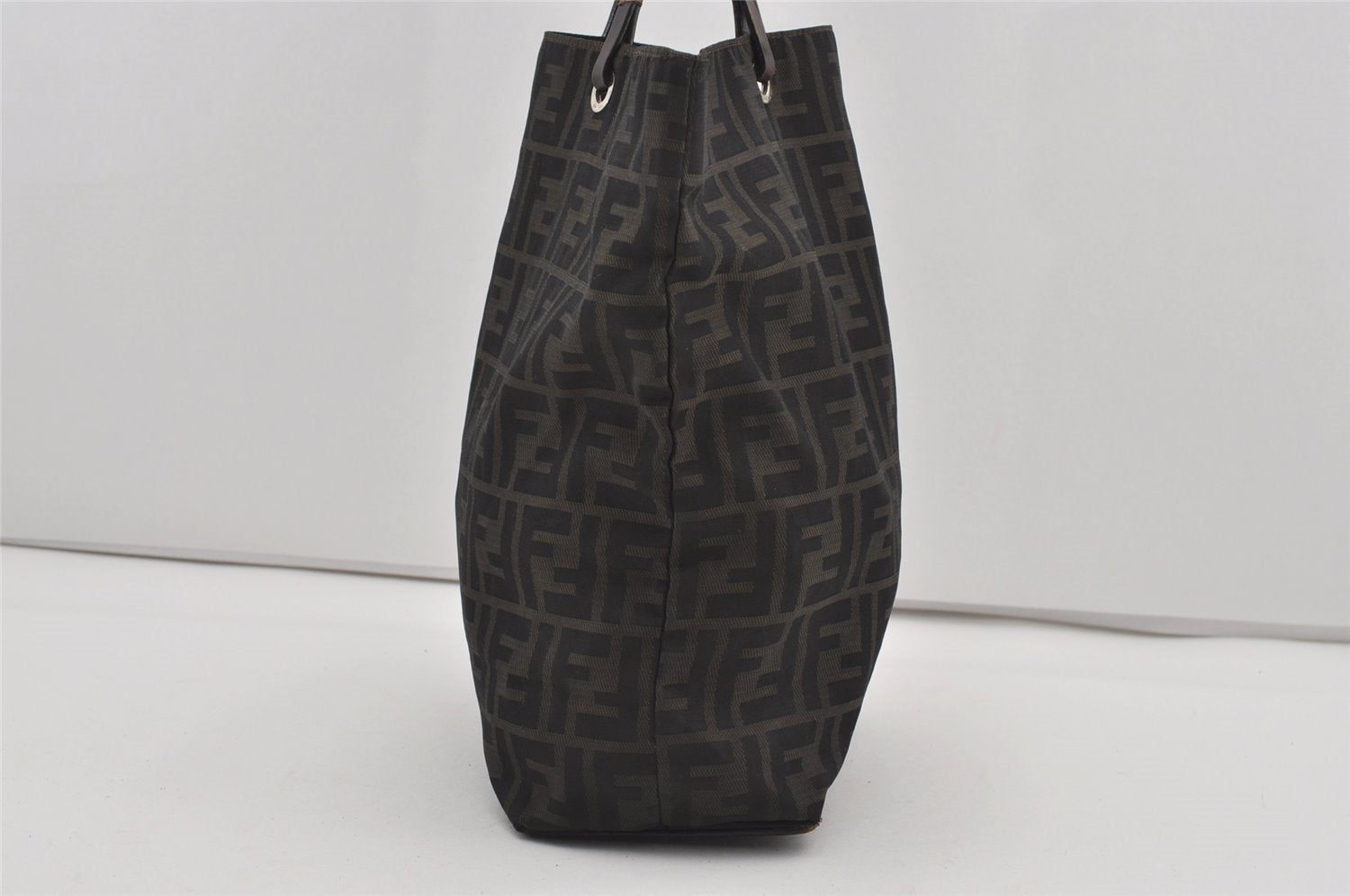 Authentic FENDI Zucca Vintage Tote Hand Bag Purse Nylon Leather Brown 1583I