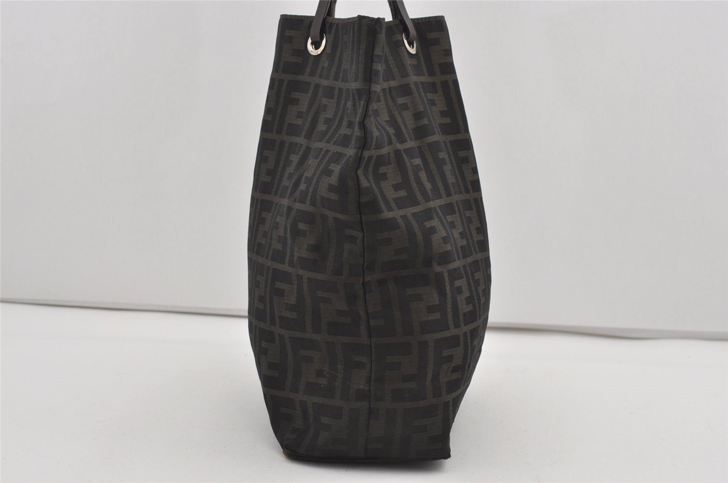 Authentic FENDI Zucca Vintage Tote Hand Bag Purse Nylon Leather Brown 1583I