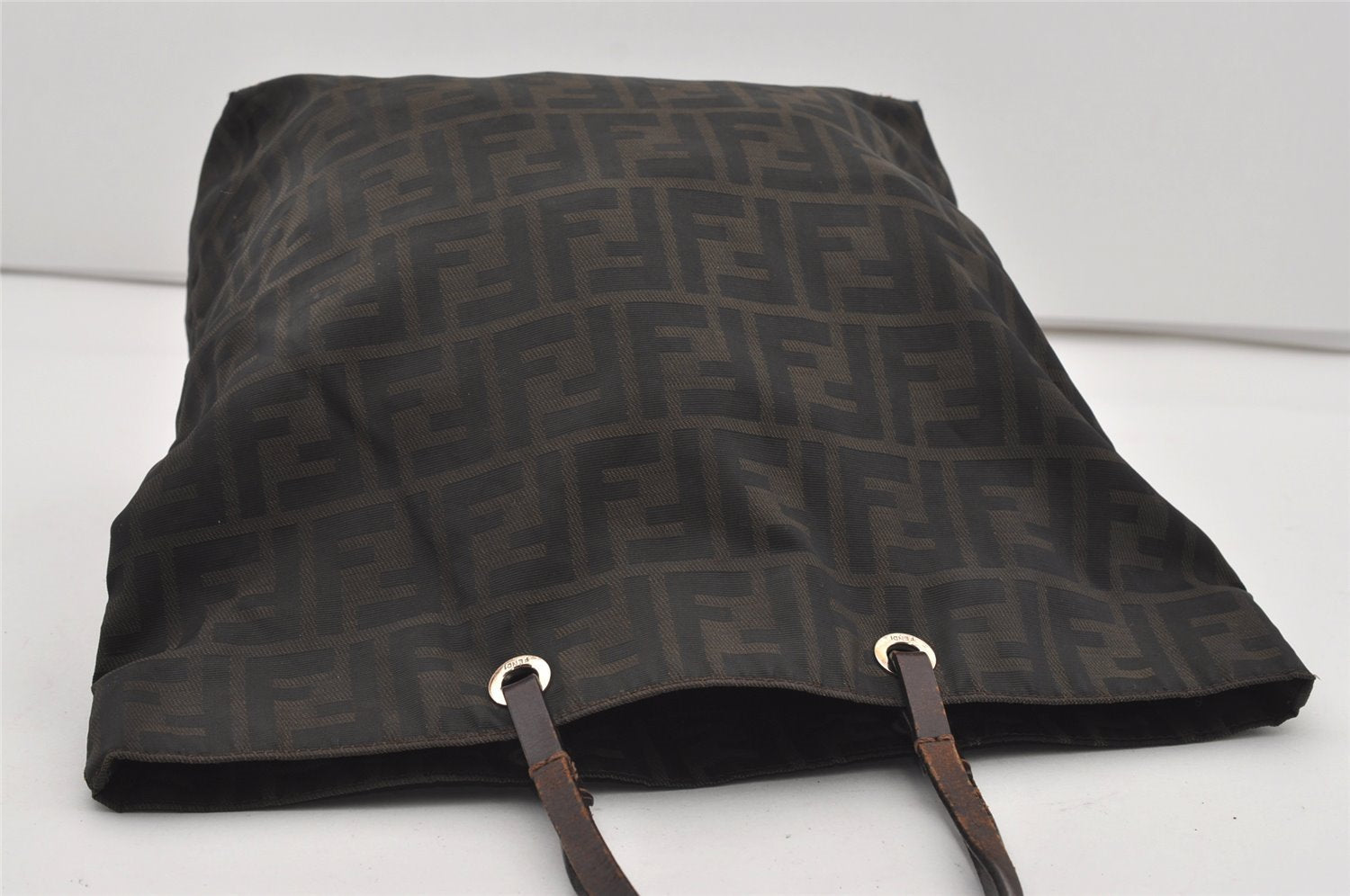 Authentic FENDI Zucca Vintage Tote Hand Bag Purse Nylon Leather Brown 1583I