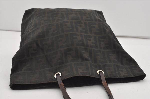 Authentic FENDI Zucca Vintage Tote Hand Bag Purse Nylon Leather Brown 1583I