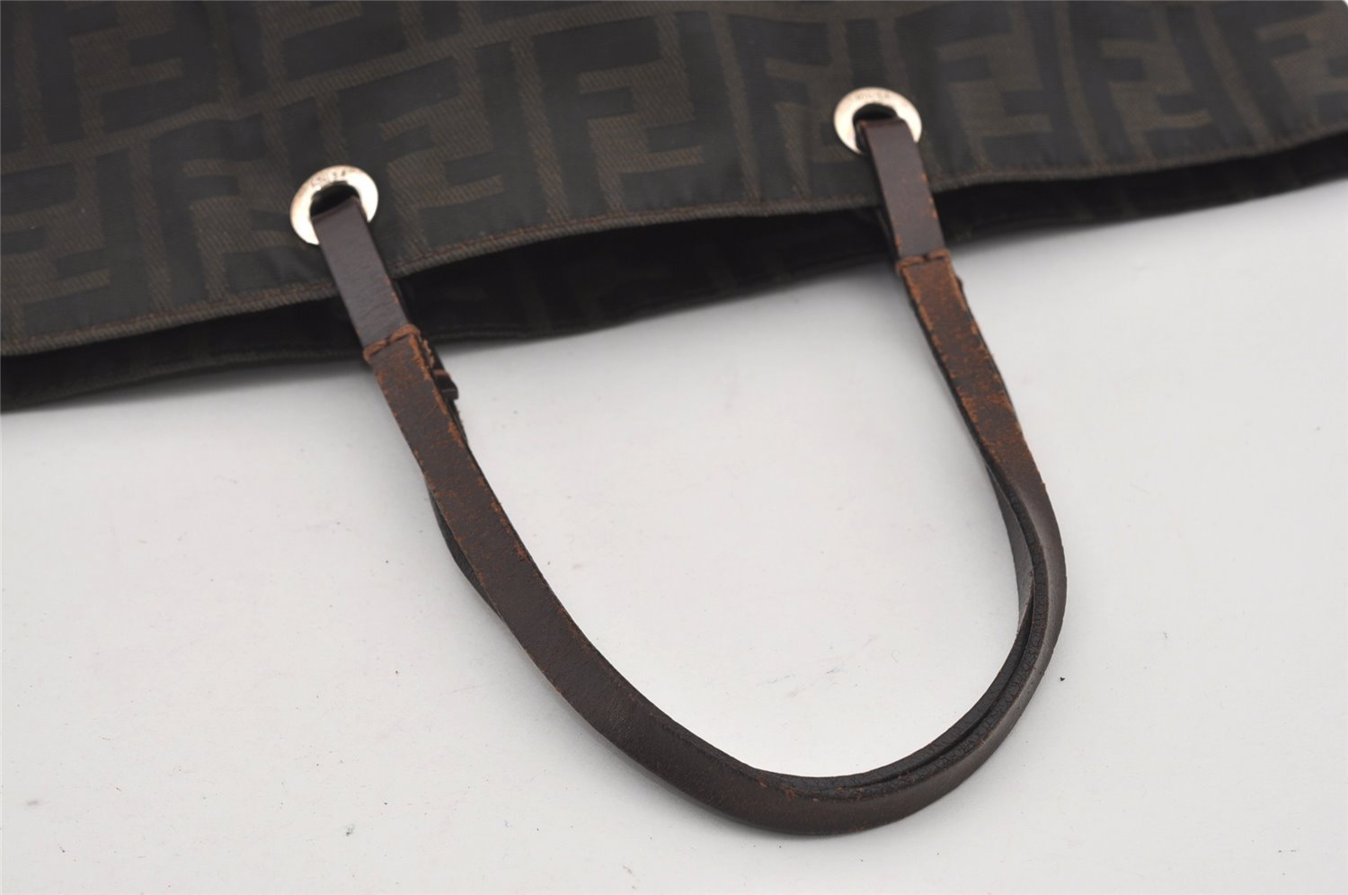 Authentic FENDI Zucca Vintage Tote Hand Bag Purse Nylon Leather Brown 1583I