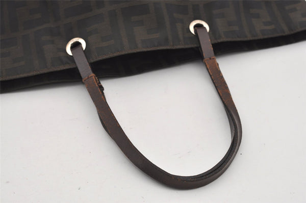Authentic FENDI Zucca Vintage Tote Hand Bag Purse Nylon Leather Brown 1583I