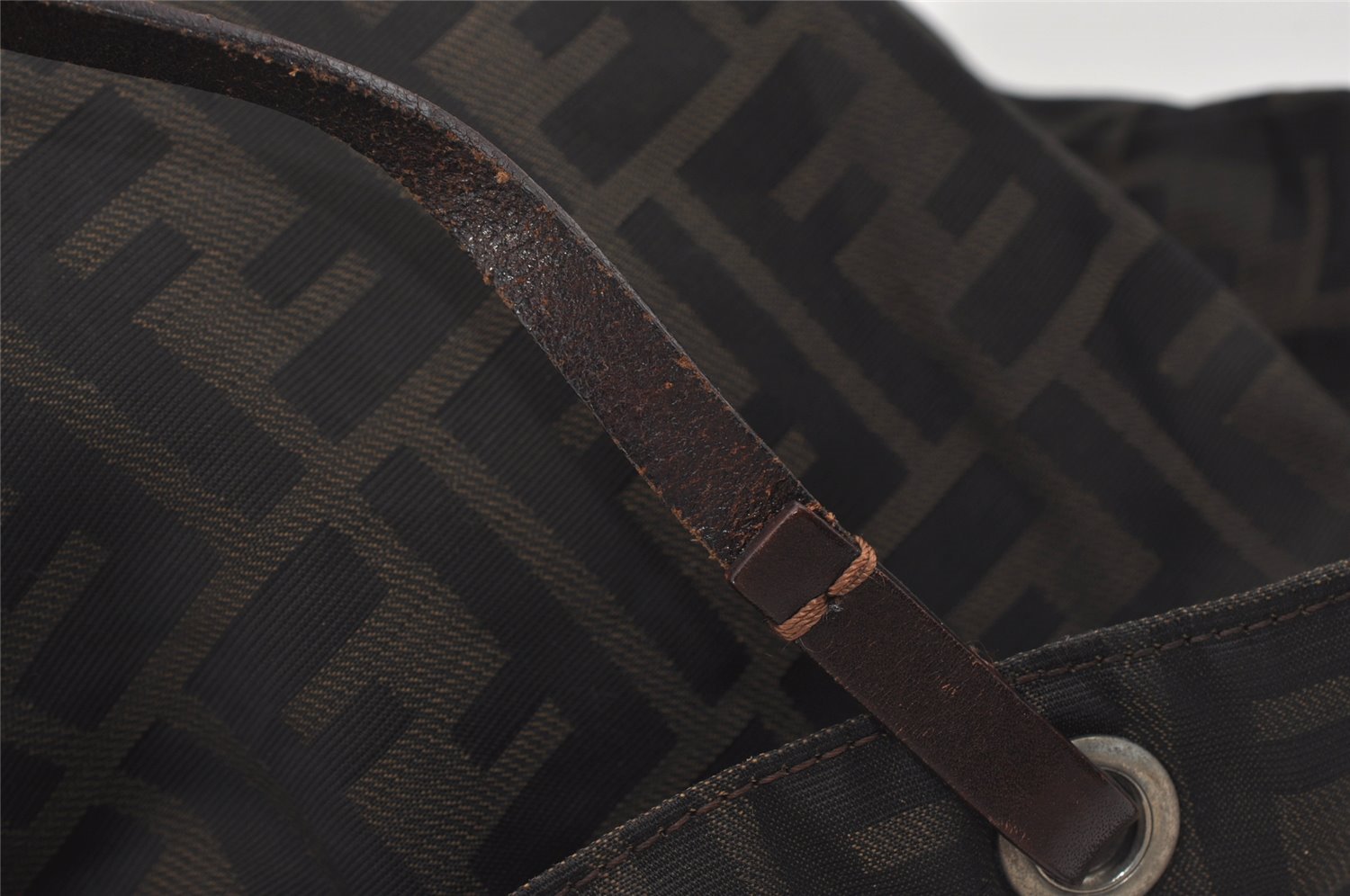 Authentic FENDI Zucca Vintage Tote Hand Bag Purse Nylon Leather Brown 1583I