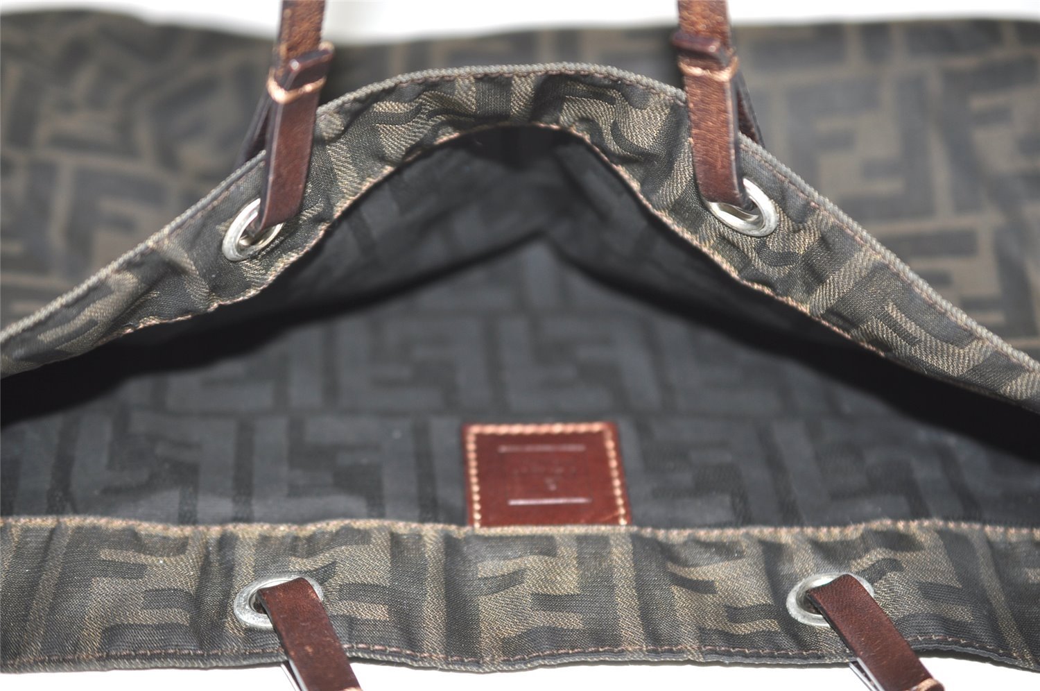 Authentic FENDI Zucca Vintage Tote Hand Bag Purse Nylon Leather Brown 1583I