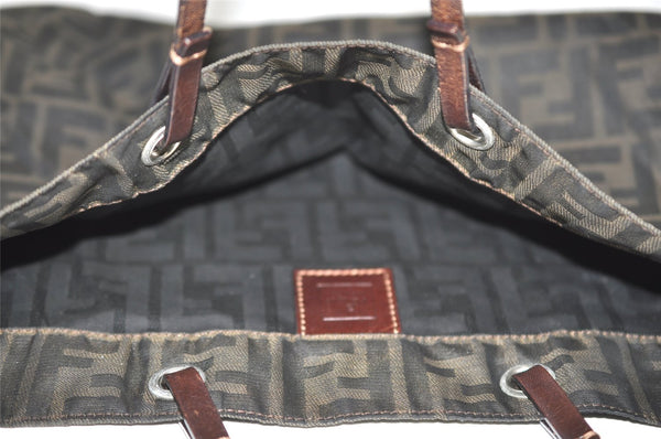 Authentic FENDI Zucca Vintage Tote Hand Bag Purse Nylon Leather Brown 1583I