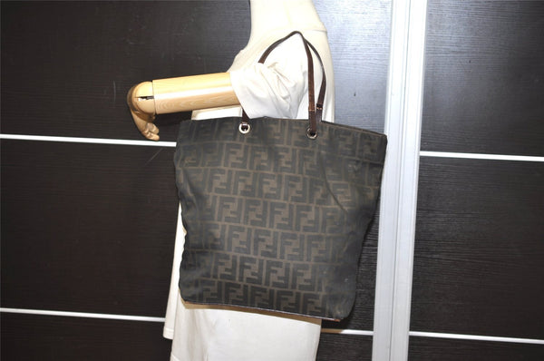 Authentic FENDI Zucca Vintage Tote Hand Bag Purse Nylon Leather Brown 1583I