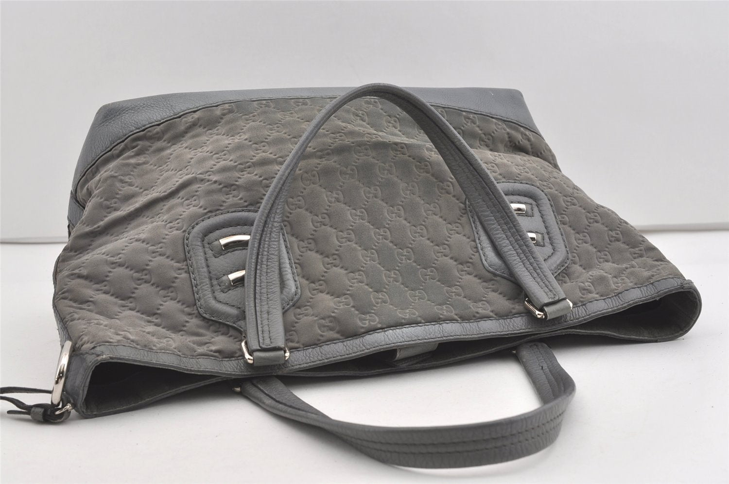 Authentic GUCCI Vintage Shoulder Tote Bag GG Neoprene Leather 241101 Gray 1583J