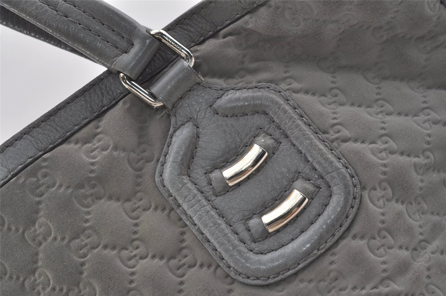 Authentic GUCCI Vintage Shoulder Tote Bag GG Neoprene Leather 241101 Gray 1583J