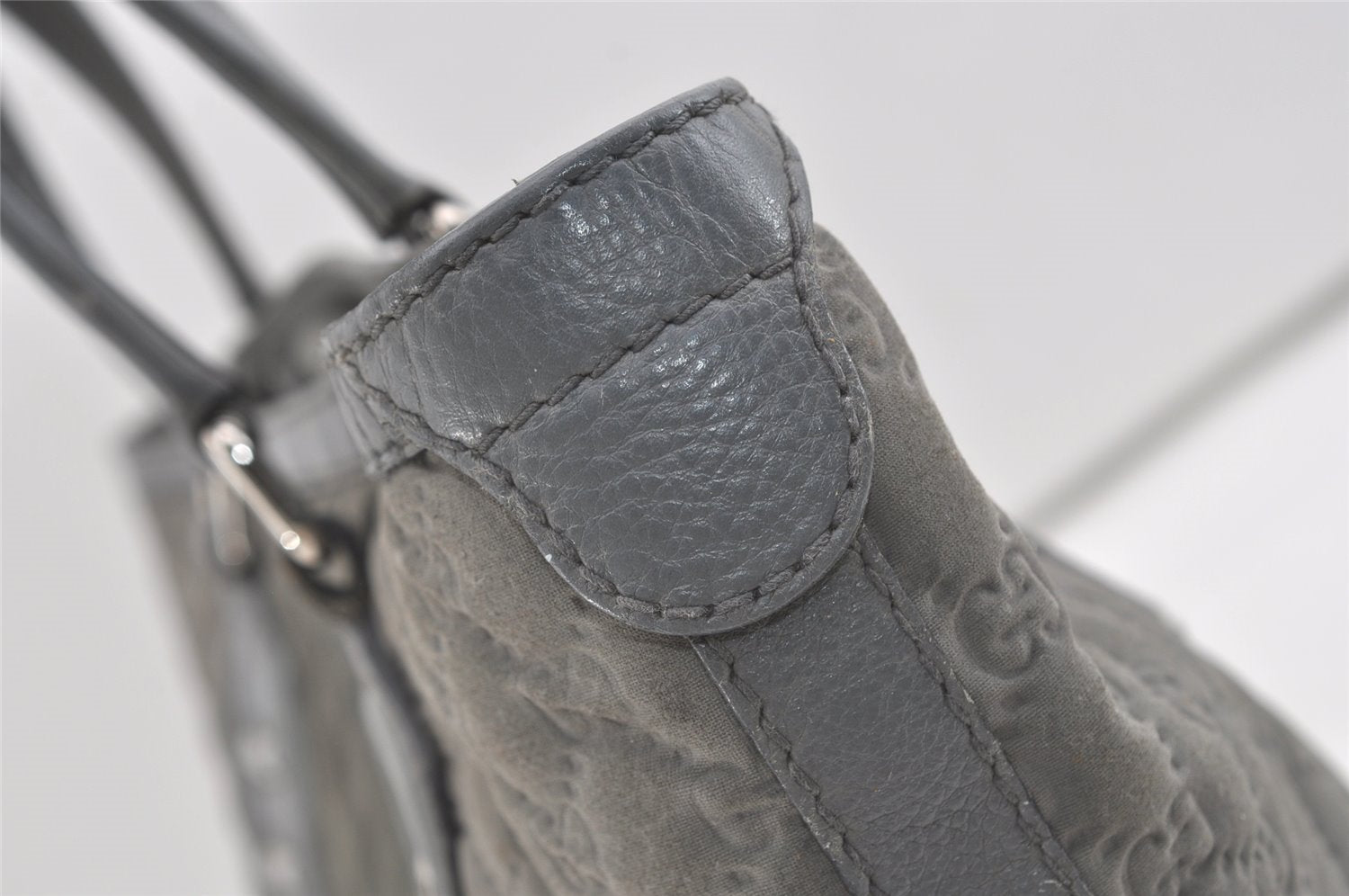 Authentic GUCCI Vintage Shoulder Tote Bag GG Neoprene Leather 241101 Gray 1583J