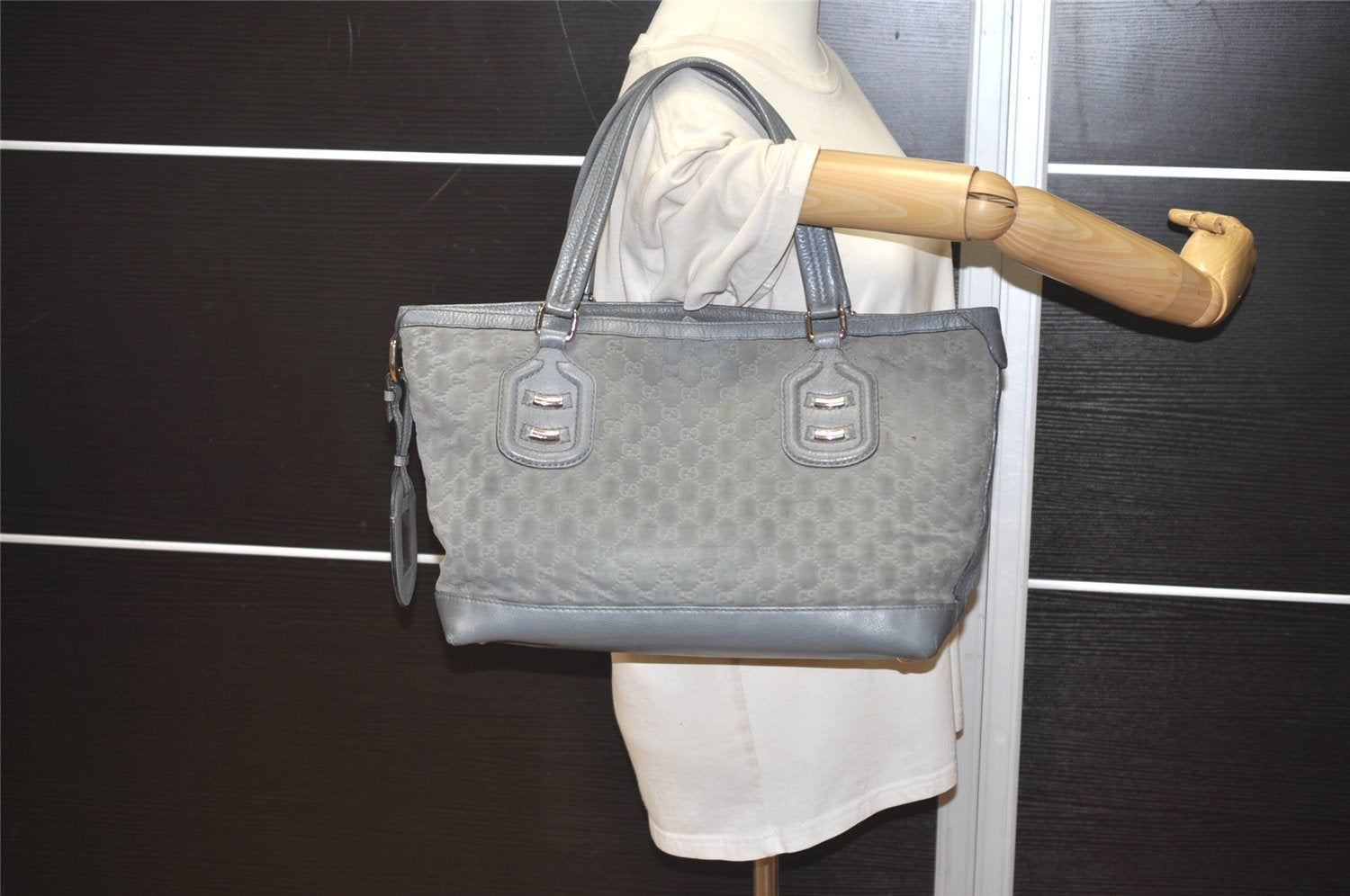 Authentic GUCCI Vintage Shoulder Tote Bag GG Neoprene Leather 241101 Gray 1583J