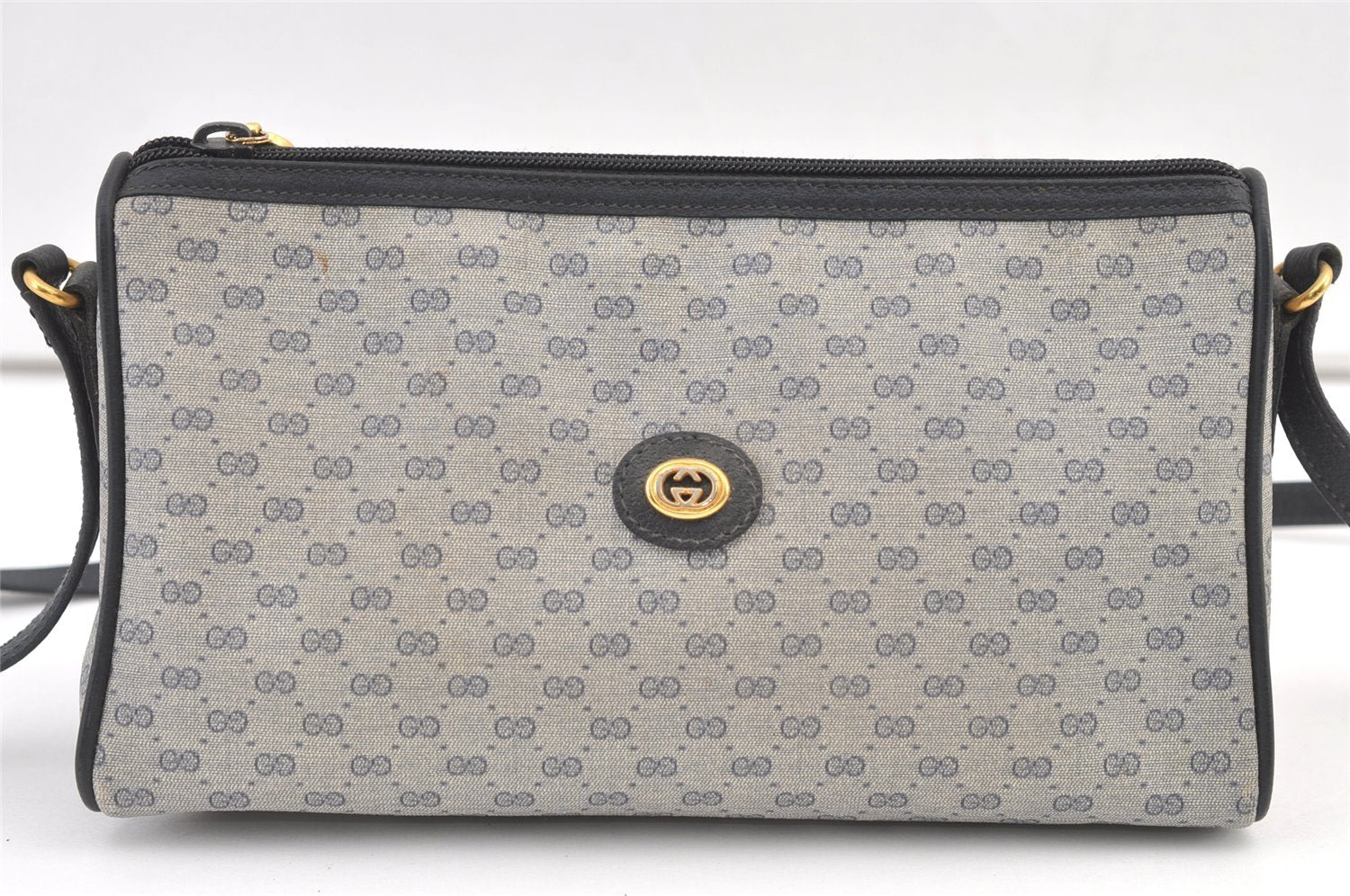 Authentic GUCCI Micro GG PVC Leather Shoulder Cross Body Bag Navy Blue 1583K
