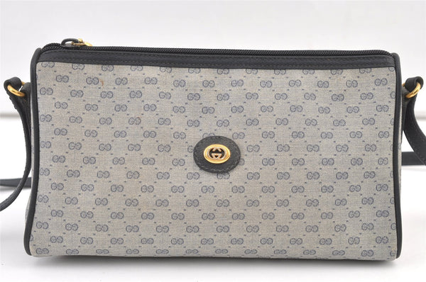 Authentic GUCCI Micro GG PVC Leather Shoulder Cross Body Bag Navy Blue 1583K