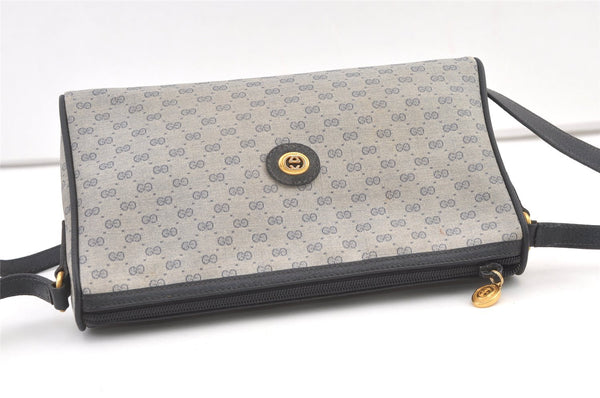 Authentic GUCCI Micro GG PVC Leather Shoulder Cross Body Bag Navy Blue 1583K