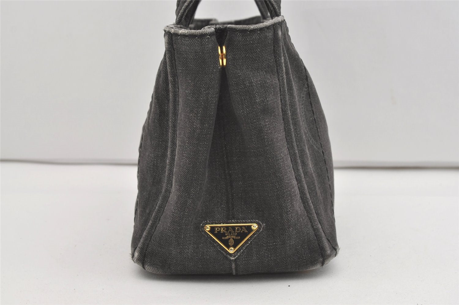 Authentic PRADA Vintage Canapa SS Denim 2Way Shoulder Hand Bag Purse Gray 1584J