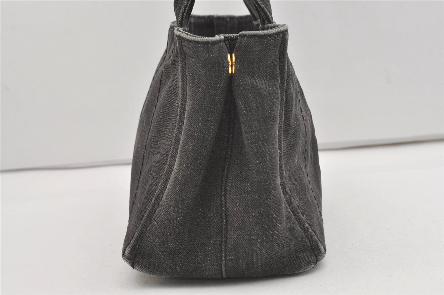 Authentic PRADA Vintage Canapa SS Denim 2Way Shoulder Hand Bag Purse Gray 1584J