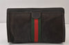 Authentic GUCCI Web Sherry Line Clutch Hand Bag Purse Suede Leather Brown 1584K